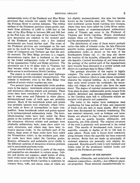 Kyanite, Sillimanite, and Andalusite Deposits of the Southeastern ...