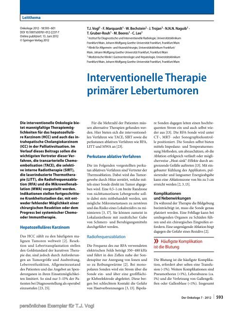 Interventionelle Therapie primärer Lebertumoren - Institut für ...