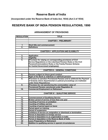 (a) Reserve Bank of India Pension Regulations 1990