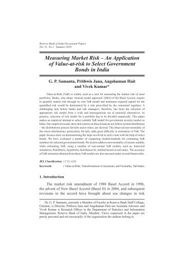 Measuring Market Risk - Reserve Bank of India