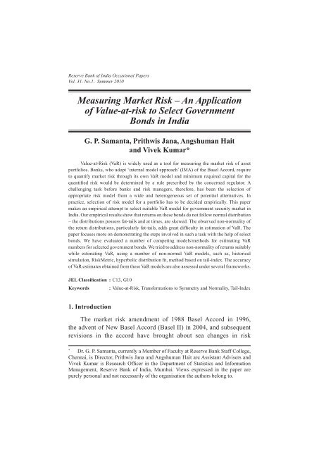 Measuring Market Risk - Reserve Bank of India