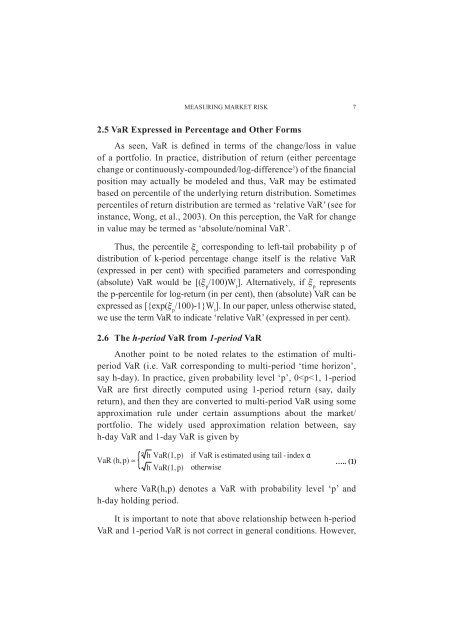 Measuring Market Risk - Reserve Bank of India