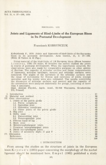 Joints and Ligaments of Hind-Limbs of the European Bison in Its ...