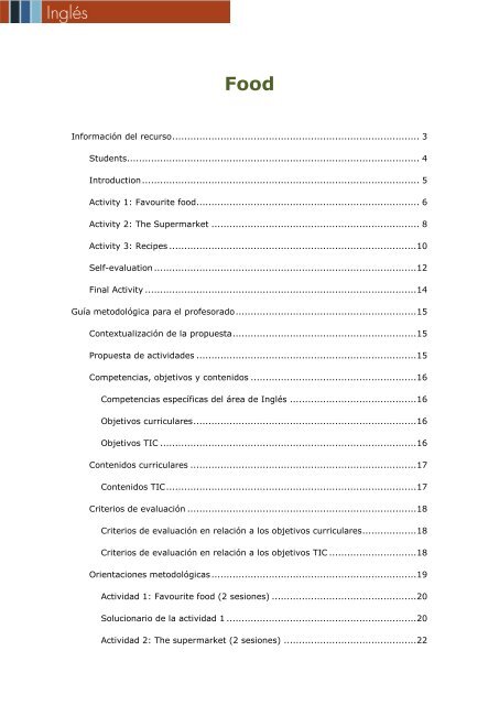 Para el docente: Food. - Recursos - Ministerio de Educación ...