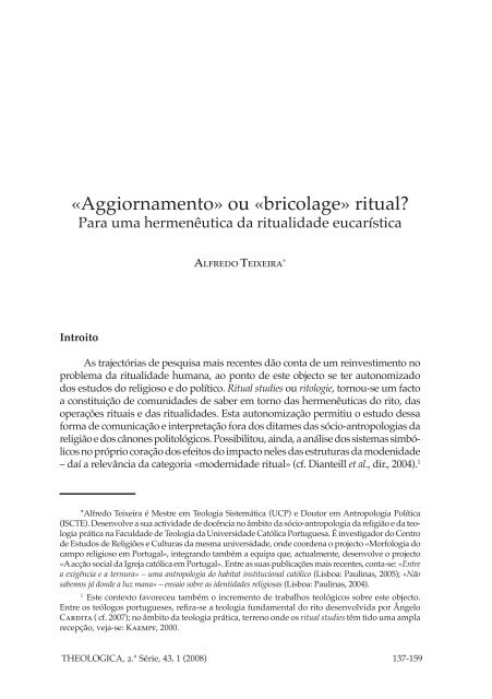 «Aggiornamento» ou «bricolage» ritual? - Universidade Católica ...