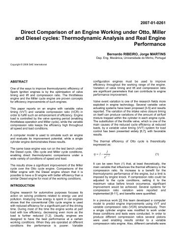 Direct Comparison of an Engine Working under Otto, Miller and ...