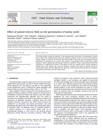 Effect of pulsed electric field on the germination of barley seeds