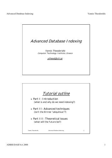 Advanced Database Indexing Tutorial outline