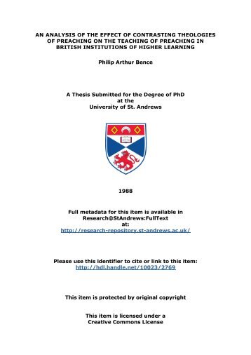 Philip Arthur Bence PhD Thesis - Research@StAndrews:FullText