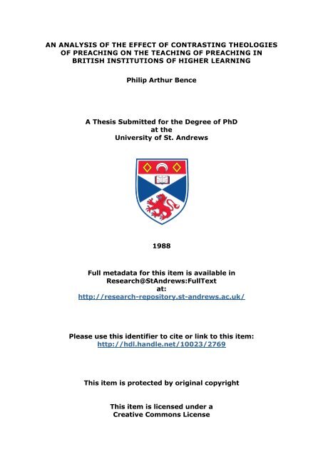 Philip Arthur Bence PhD Thesis - Research@StAndrews:FullText