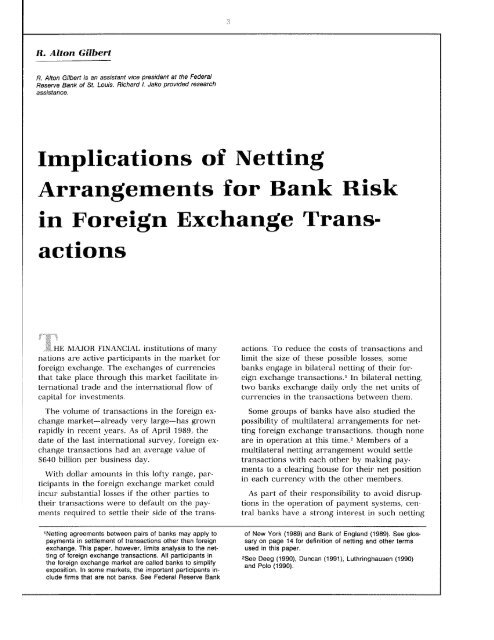 Implications of Netting Arrangement for Bank Risk in Foreign ...