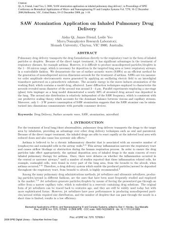 SAW Atomization Application on Inhaled Pulmonary Drug Delivery