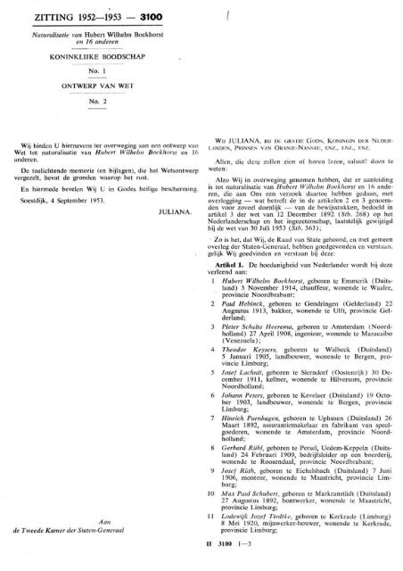 Naturalisatie van Hubert Wilhelm Boekhorst en 16