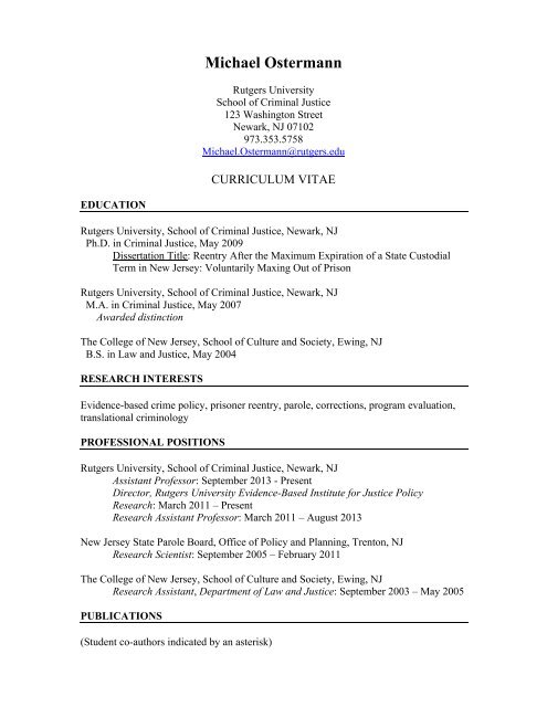 michael ostermann cv - Rutgers School of Criminal Justice