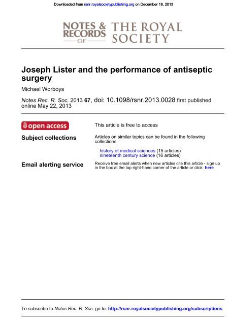 JOSEPH LISTER AND THE PERFORMANCE OF ANTISEPTIC ...