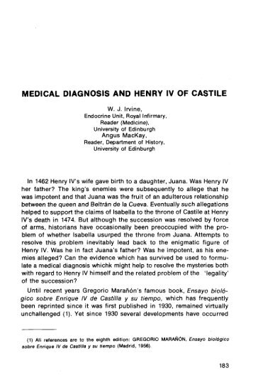 MEDICAL DIAGNOSIS AND HENRY IV OF CASTILE - RUA