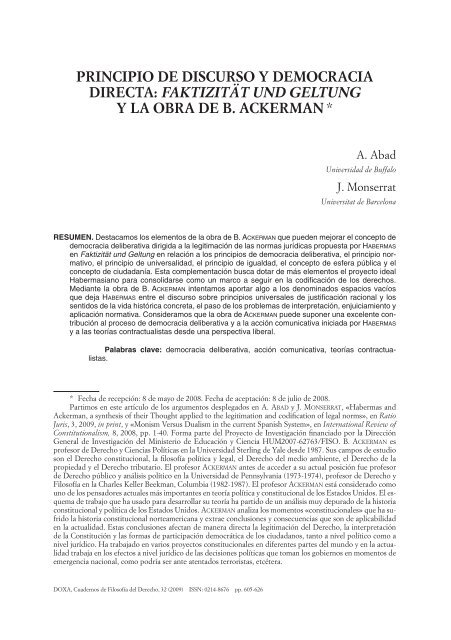 Principio de discurso y democracia directa: Faktizität und ... - RUA