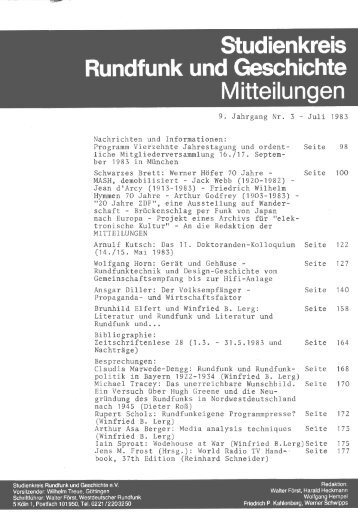 1983, 09. Jahrgang (pdf) - Studienkreis Rundfunk und Geschichte