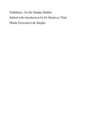 Subhāşitas for the Sangha Shakha Edited with introduction by Dr ...