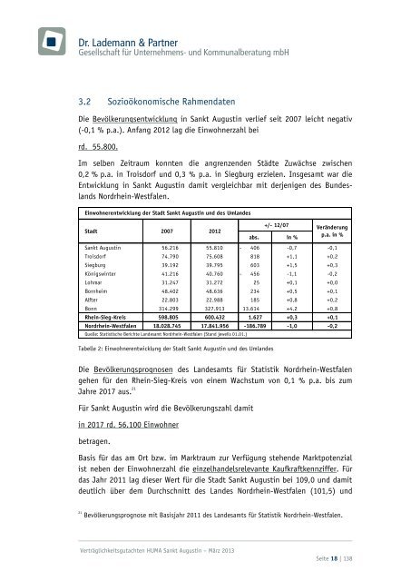 Verträglichkeitsgutachten (Einzelhandel) - Stadt Sankt Augustin