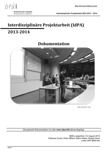 Interdisziplinäre Projektarbeit (IdPA) 2013-2014 Dokumentation