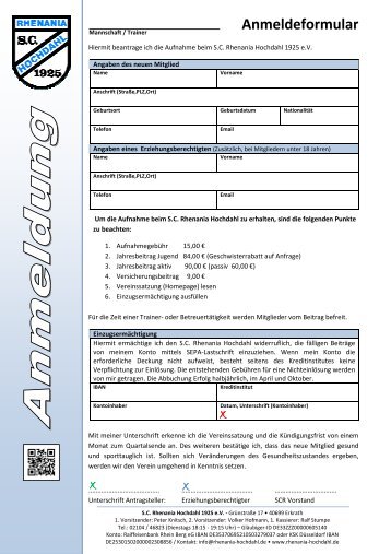Anmeldeformular x x x - SC Rhenania Hochdahl 1925 eV
