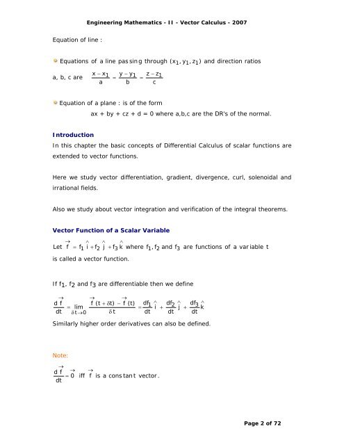 Syllabus Vector Differentiation - Velocity and Acceleration - Gradient ...