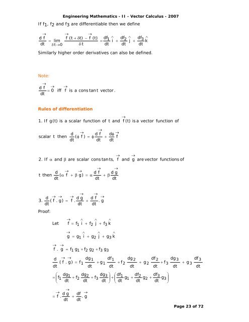 Syllabus Vector Differentiation - Velocity and Acceleration - Gradient ...