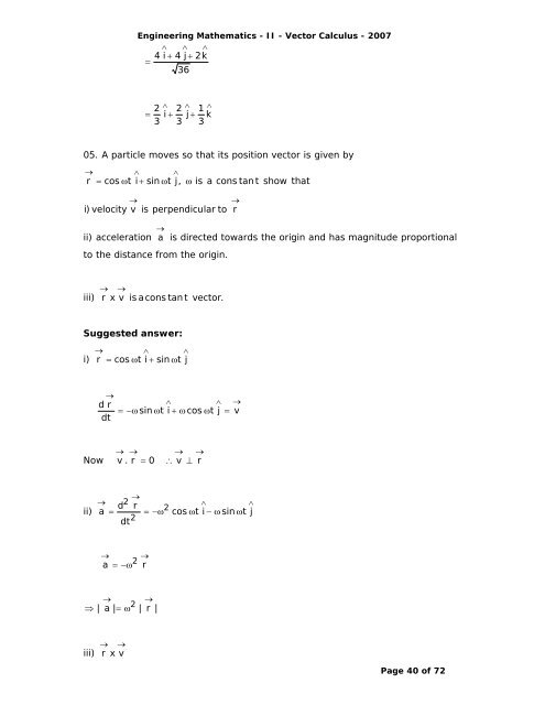 Syllabus Vector Differentiation - Velocity and Acceleration - Gradient ...