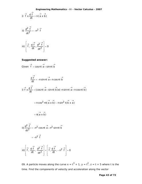 Syllabus Vector Differentiation - Velocity and Acceleration - Gradient ...