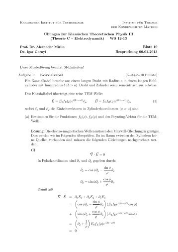 ¨Ubungen zur Klassischen Theoretischen Physik III (Theorie C ...