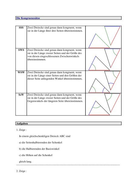 Die Kongruenzsätze SSS Zwei Dreiecke sind genau dann ...