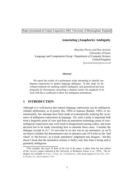 Annotating Anaphoric Ambiguity 1 Introduction Semantics - 