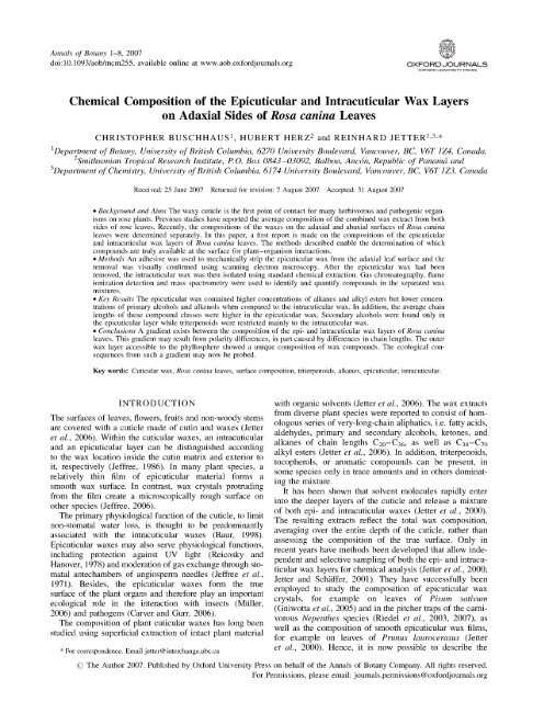 Chemical Composition of the Epicuticular and Intracuticular Wax ...