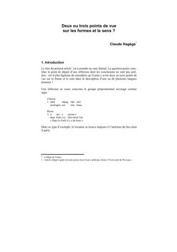 Deux ou trois points de vue sur les formes et le sens ?