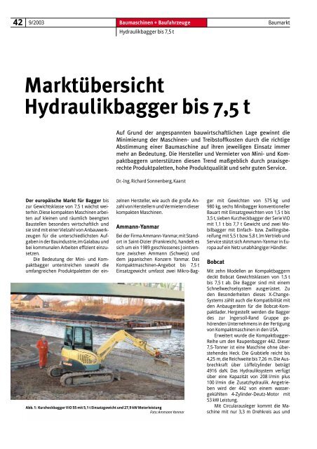 Marktübersicht Hydraulikbagger bis 7,5 t - Bauverlag