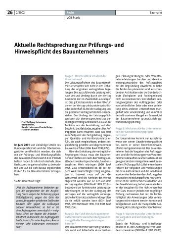 Aktuelle Rechtsprechung zur Prüfungs- und ... - Bauverlag