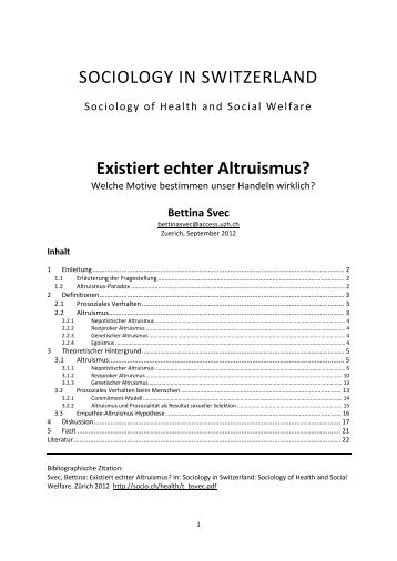 Existiert echter Altruismus? - Sociology of Switzerland