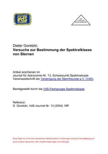 Versuche zur Bestimmung der Spektralklasse von Sternen - FG ...