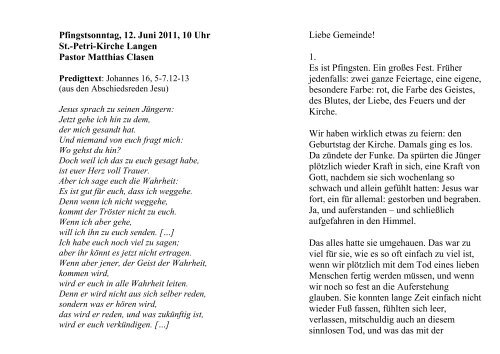 Von Gottes Geist berührt, Johannes 16, 5-7.12-3 - Ev.-luth ...