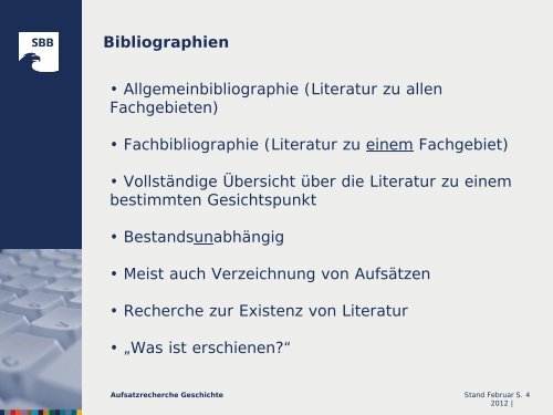 Aufsatzrecherche Geschichte - Staatsbibliothek zu Berlin