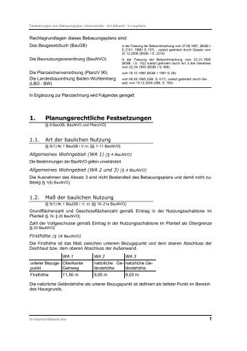 Festsetzungen zum Bebauungsplan - Stadtplanung in Laupheim