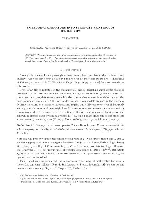 EMBEDDING OPERATORS INTO STRONGLY CONTINUOUS ...