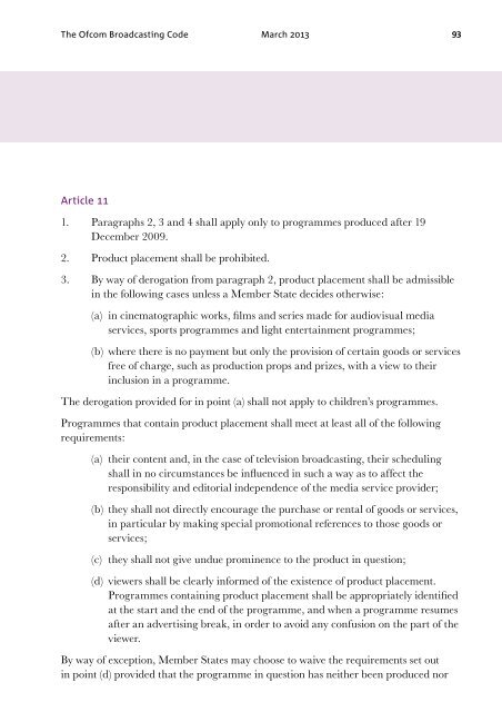 THE OFCOM BROADCASTING CODE - Stakeholders