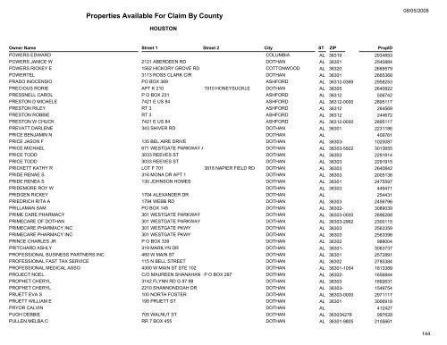 Properties Available For Claim By County