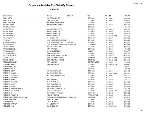 Properties Available For Claim By County