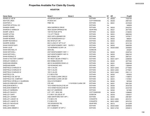 Properties Available For Claim By County