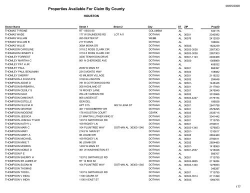 Properties Available For Claim By County