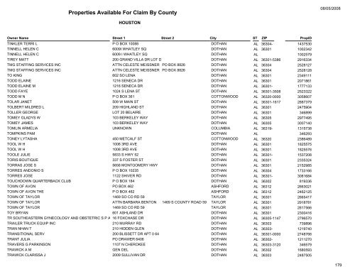 Properties Available For Claim By County