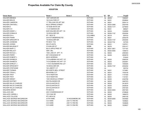 Properties Available For Claim By County